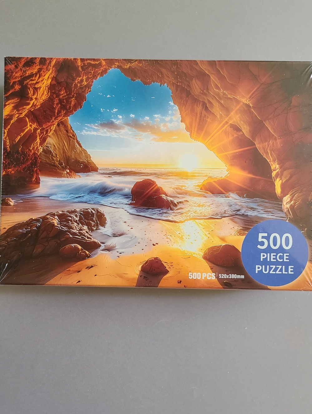 Malibu, California Sunset Beach Cave Jigsaw Puzzle - Vibrant Orange & Blue, NEW